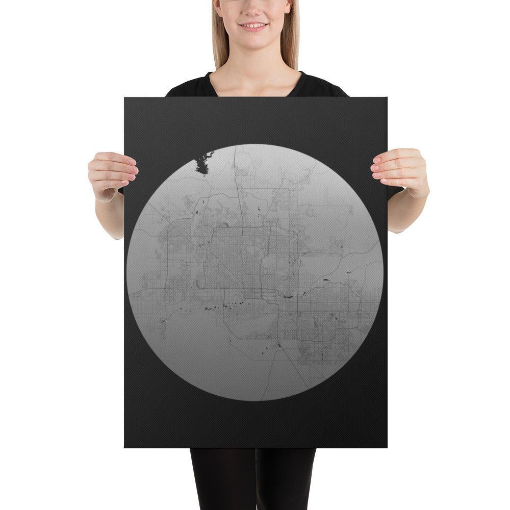 Phoenix Silver on Black Canvas Map
