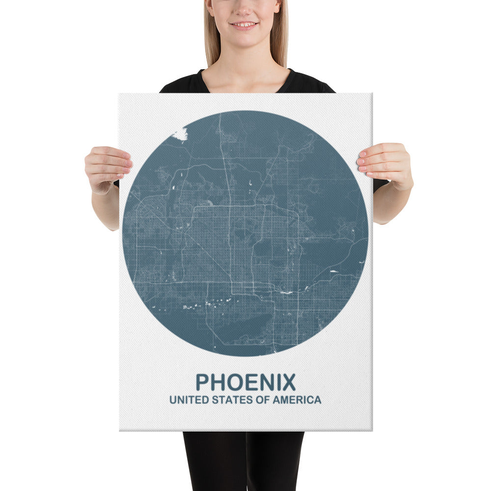 Phoenix Circular Blue Canvas Map