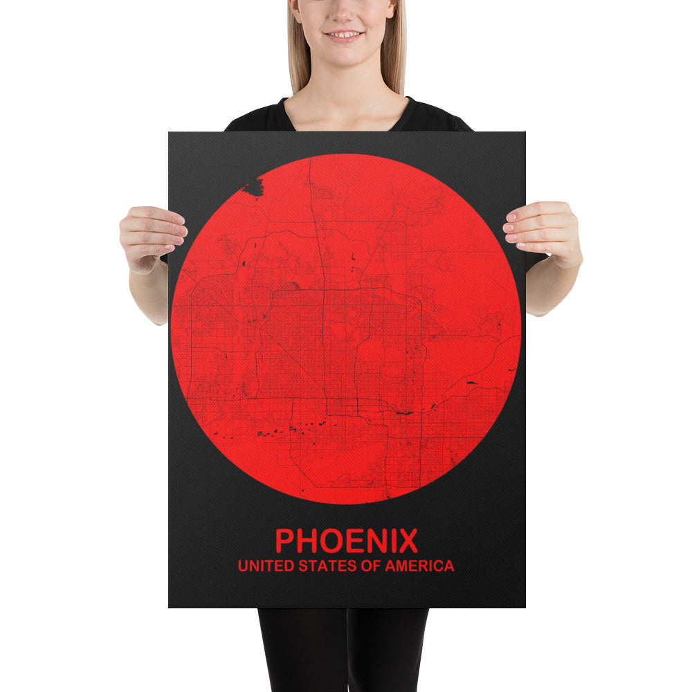 Phoenix Circular Red Canvas Map