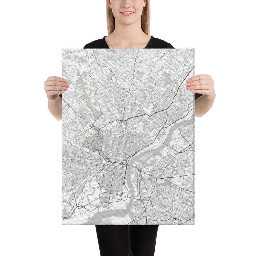 Philadelphia White Canvas Map