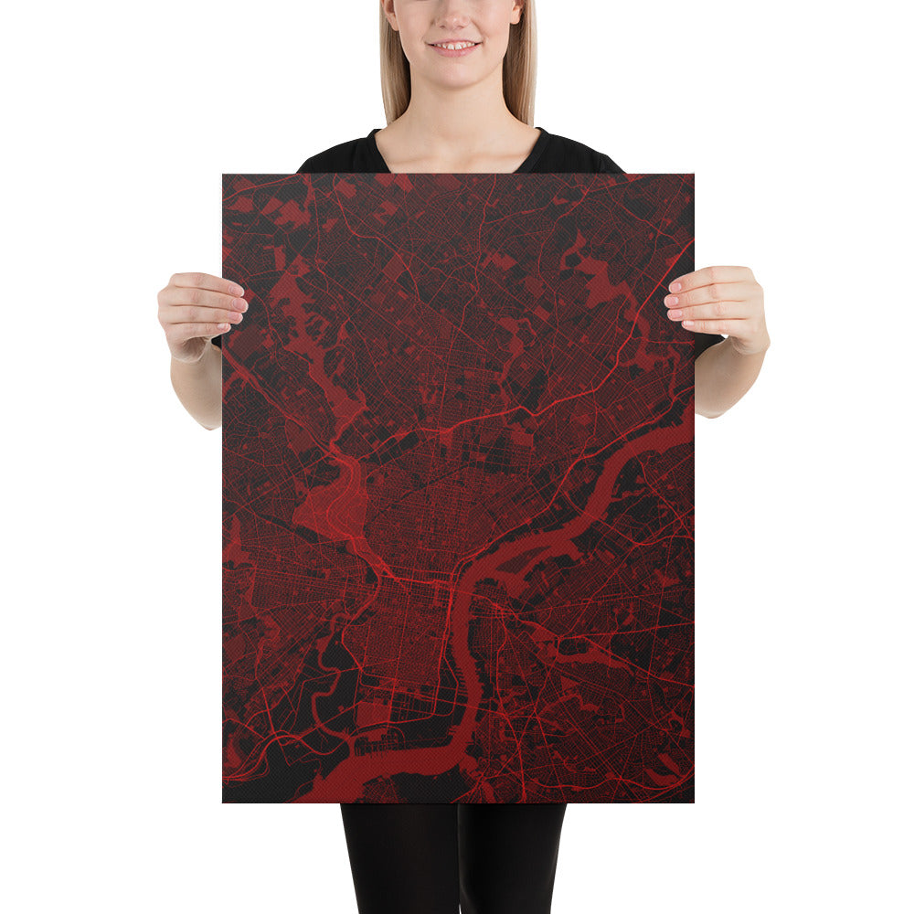 Philadelphia Black and Red Canvas Map