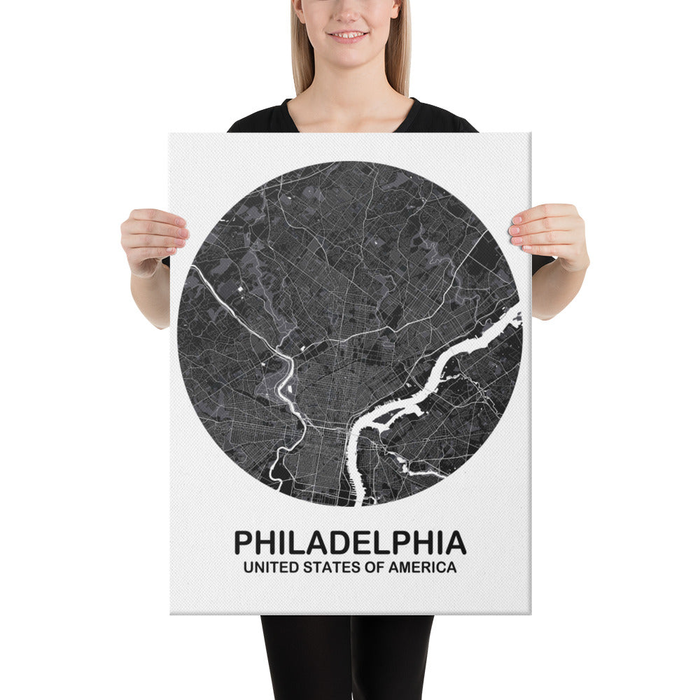 Philadelphia Circular Black Canvas Map