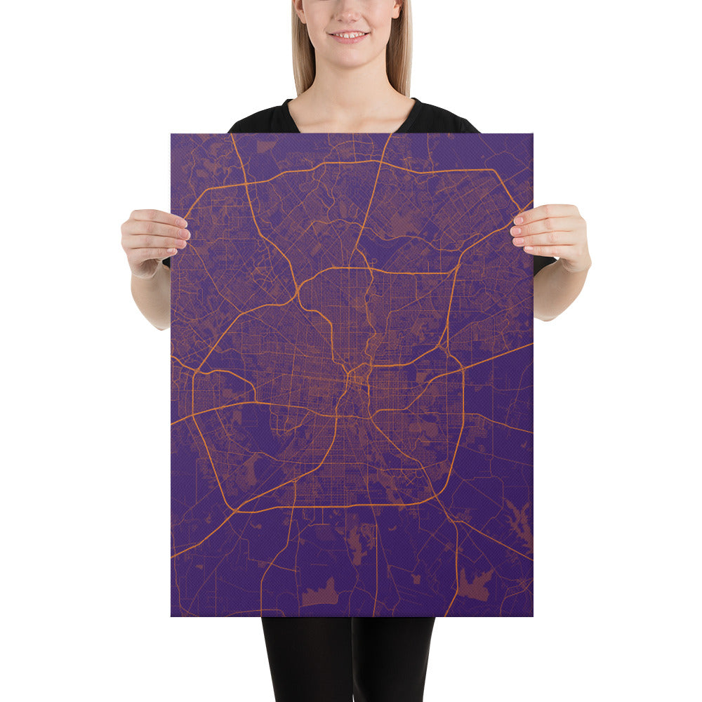 San Antonio Purple and Orange Canvas Map