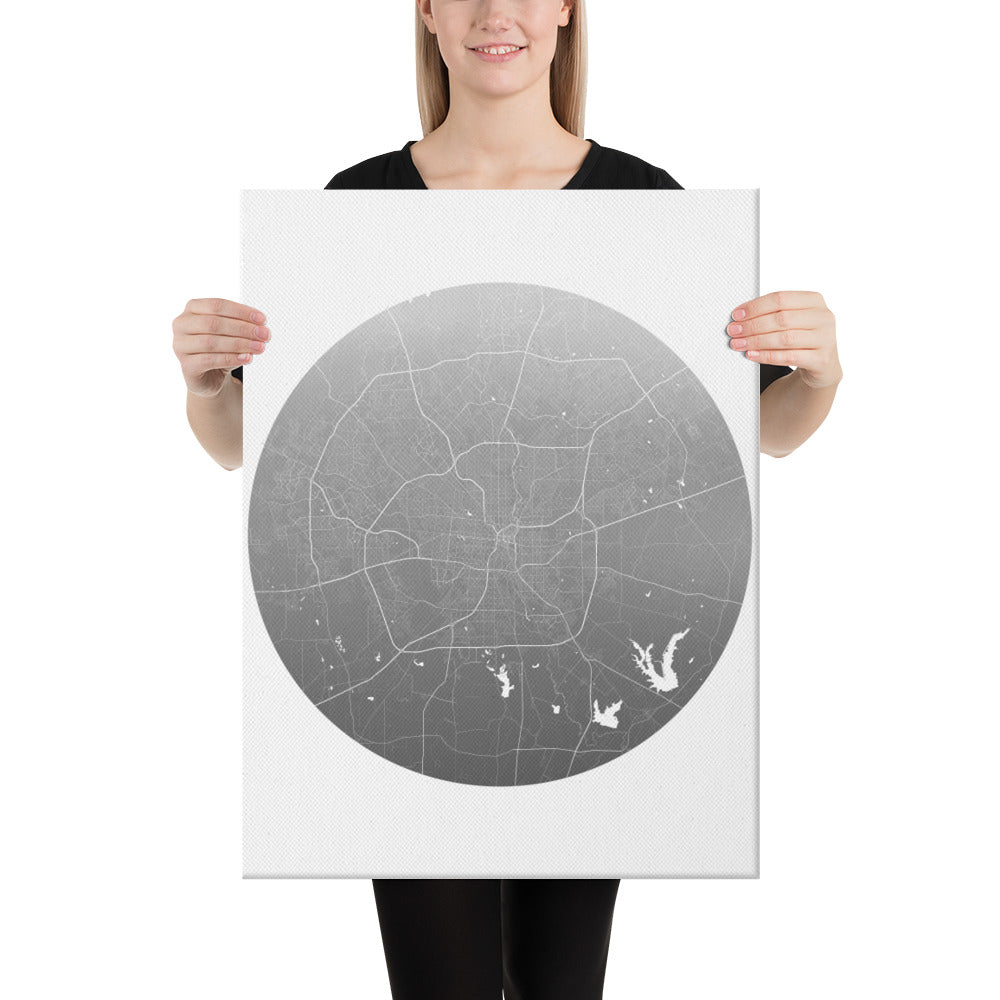 San Antonio Silver on White Canvas Map