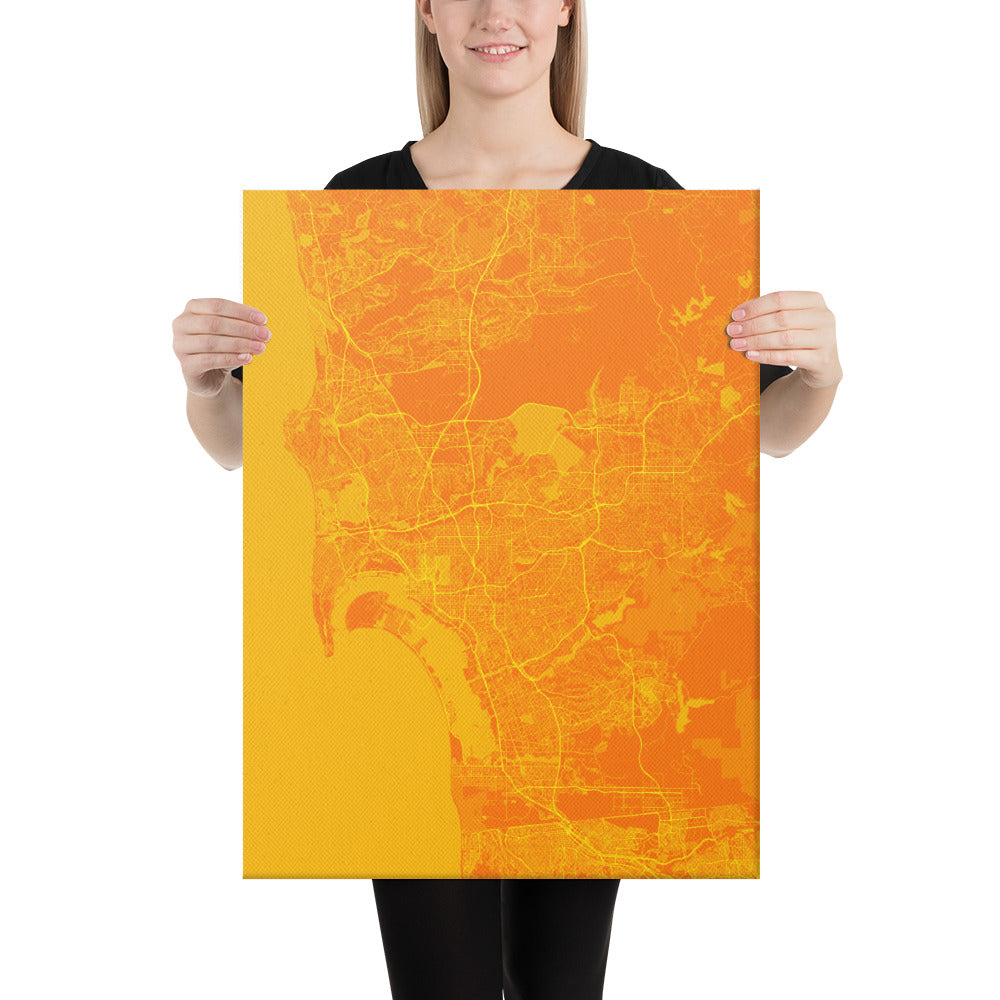 San Diego Orange and Yellow Canvas Map