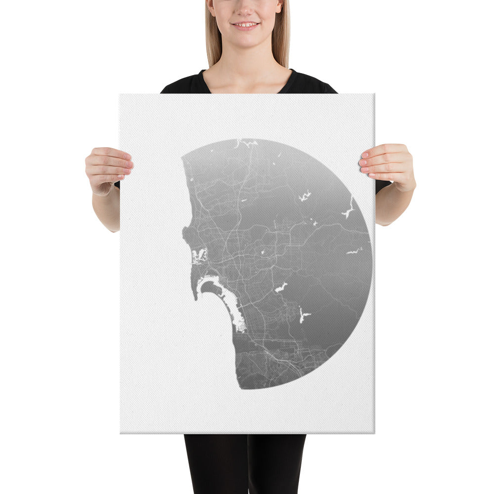 San Diego Silver on White Canvas Map