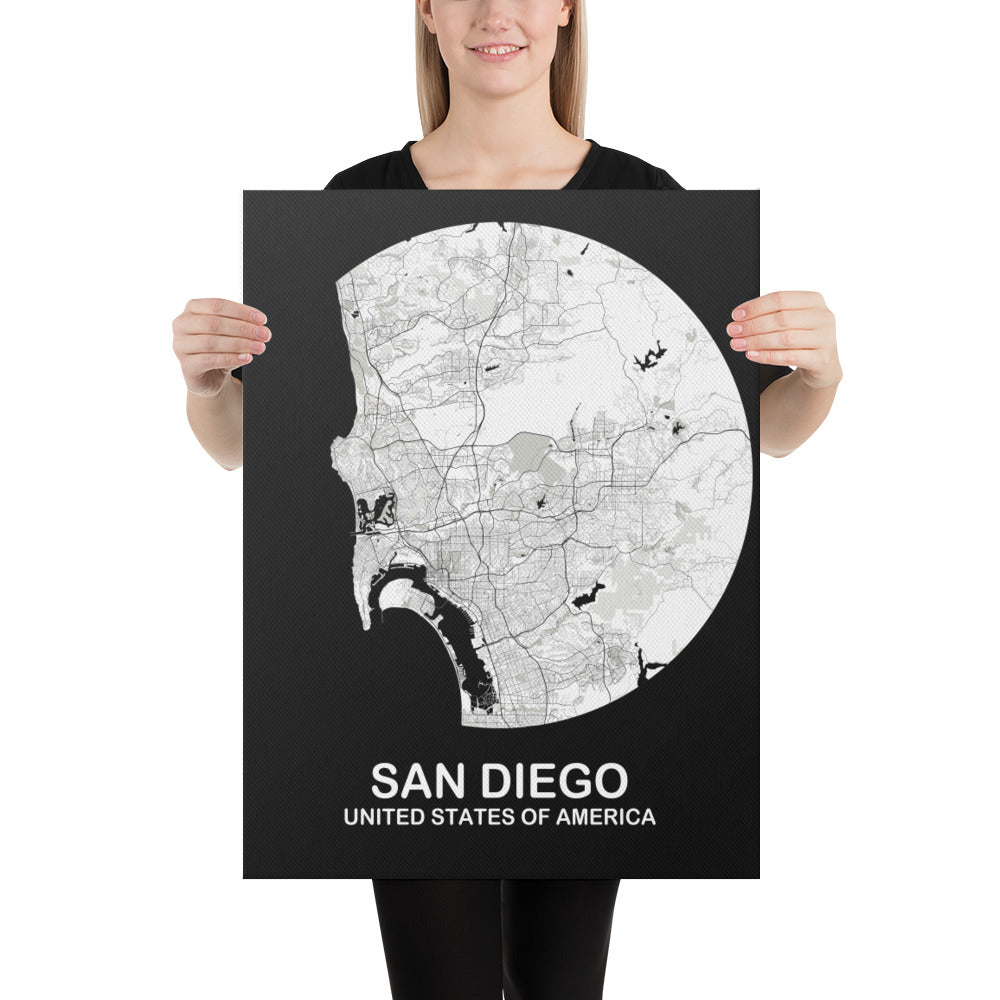 San Diego Circular White Canvas Map