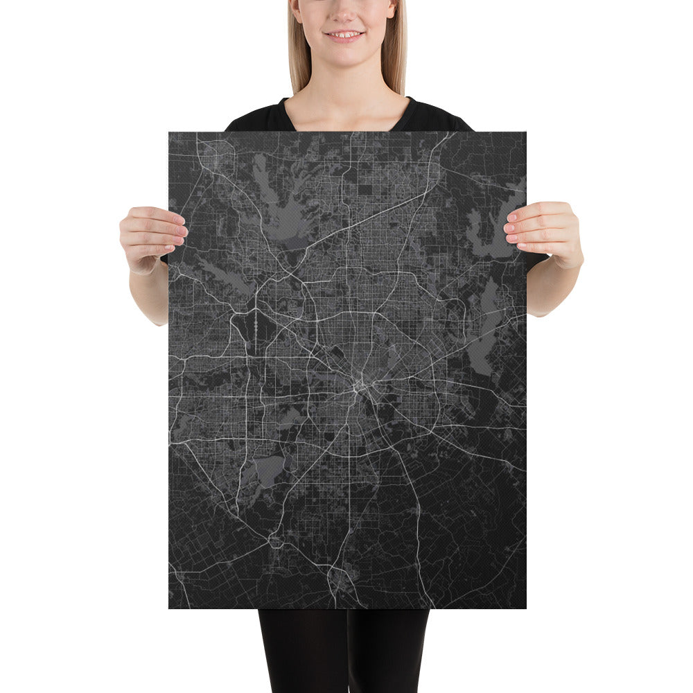 Dallas Black Canvas Map