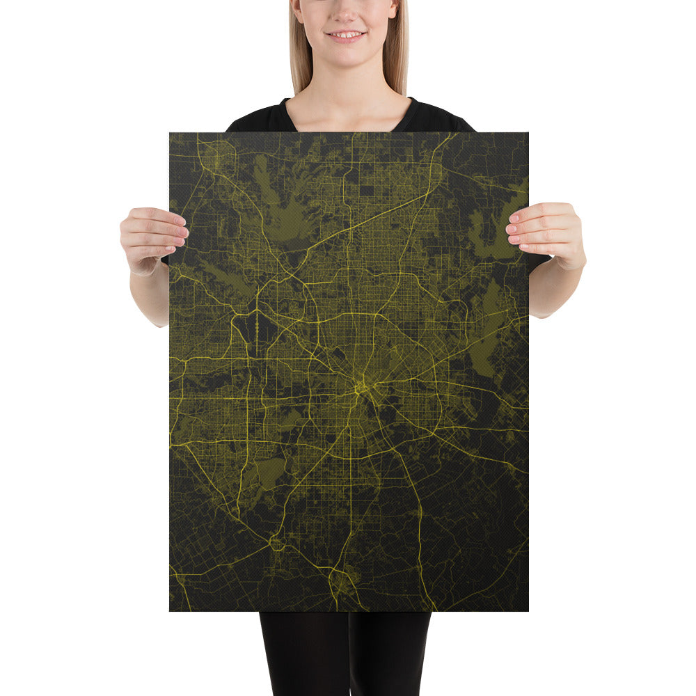 Dallas Black and Yellow Canvas Map