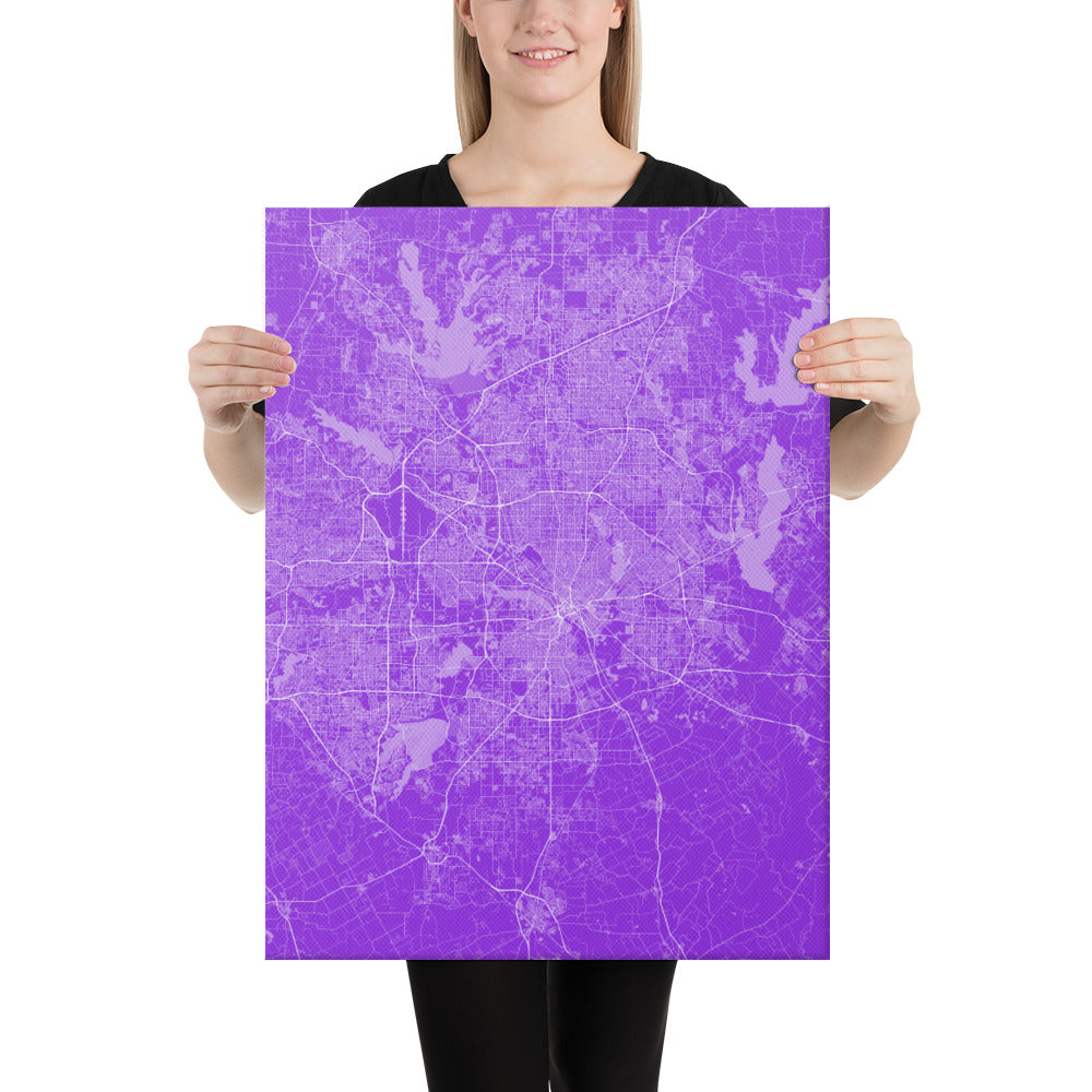 Dallas Purple and White Canvas Map