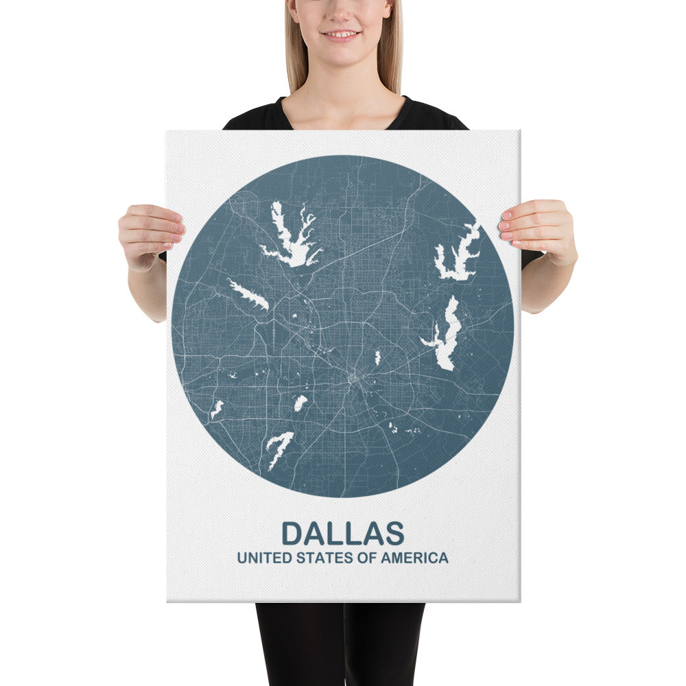 Dallas Circular Blue Canvas Map