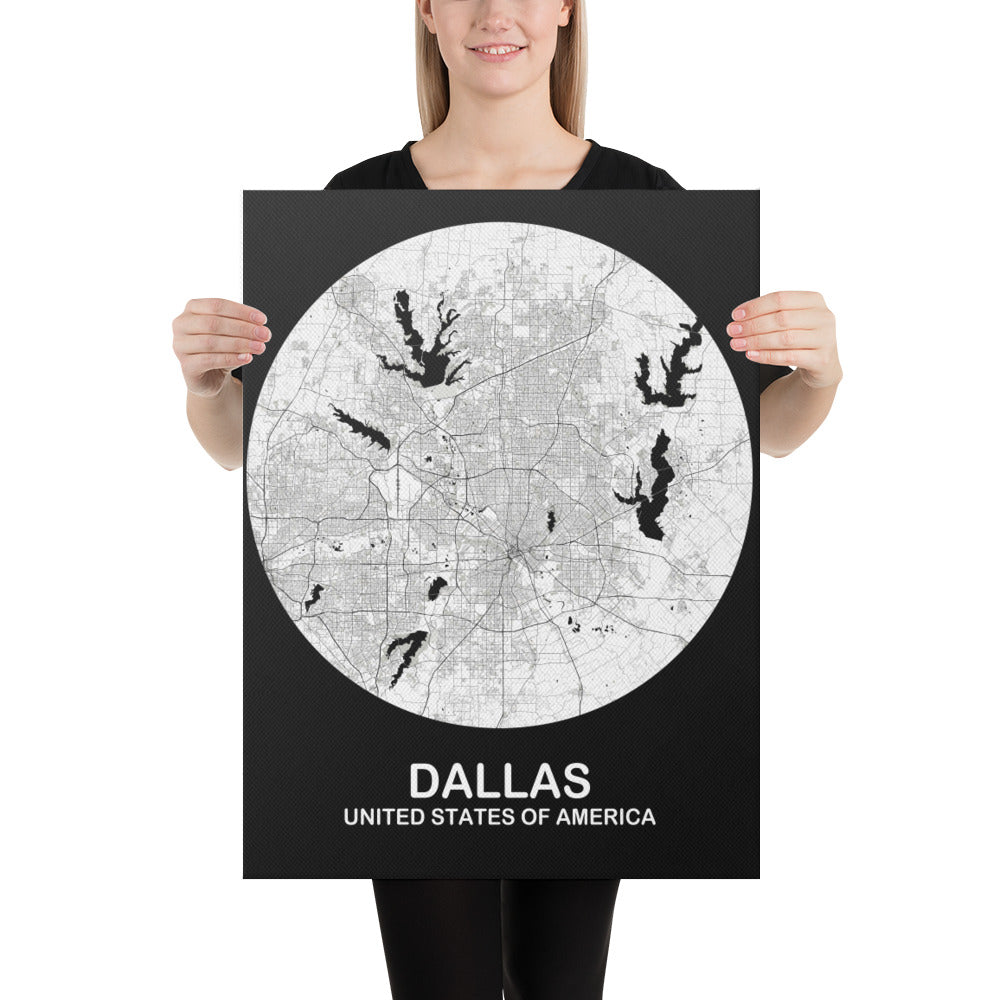 Dallas Circular White Canvas Map