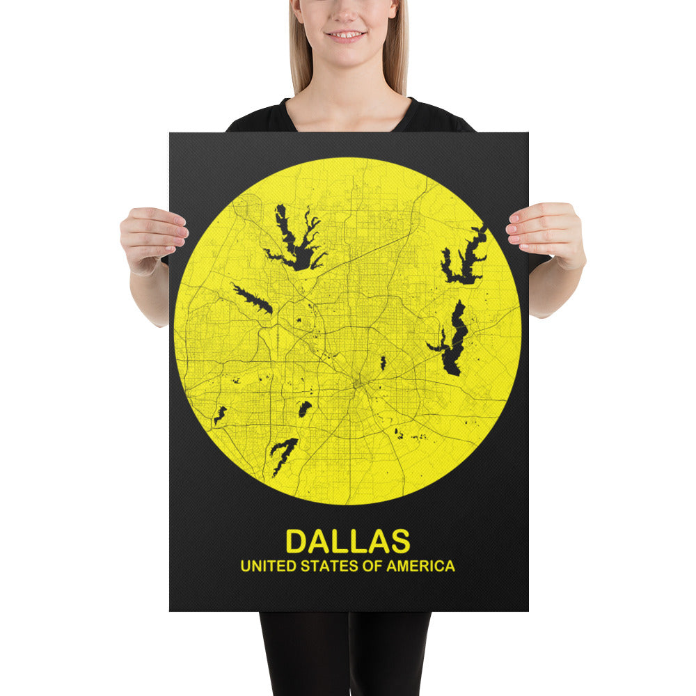 Dallas Circular Yellow Canvas Map