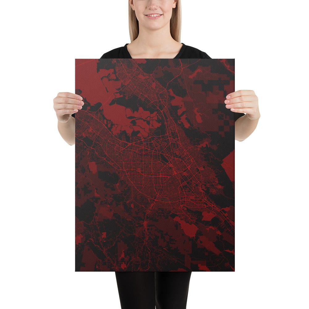San Jose Black and Red Canvas Map