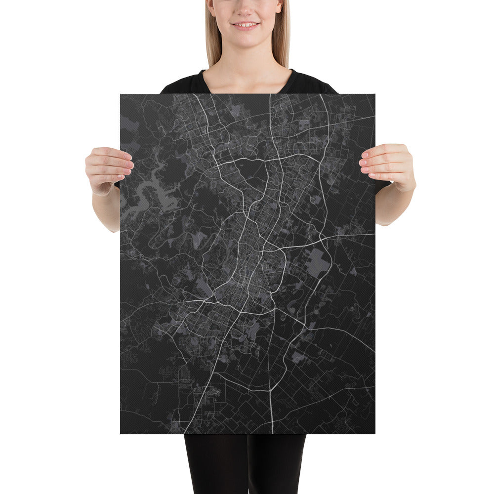 Austin Black Canvas Map