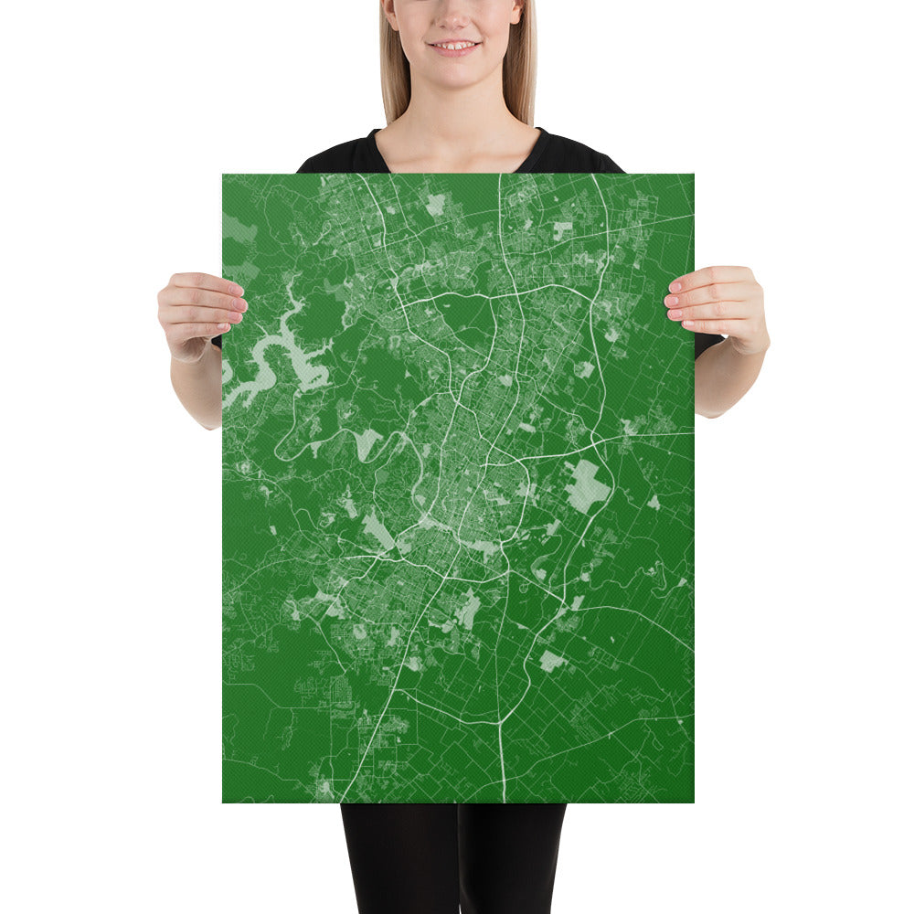Austin Green and White Canvas Map
