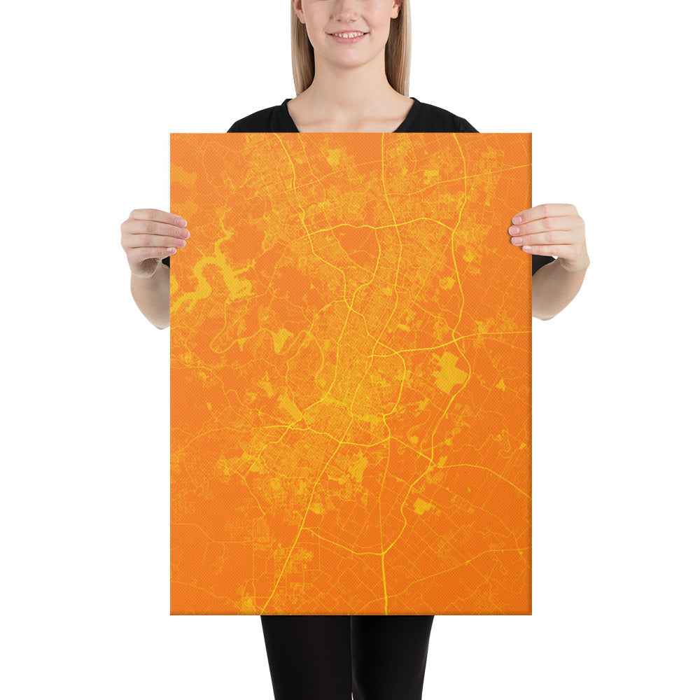 Austin Orange and Yellow Canvas Map