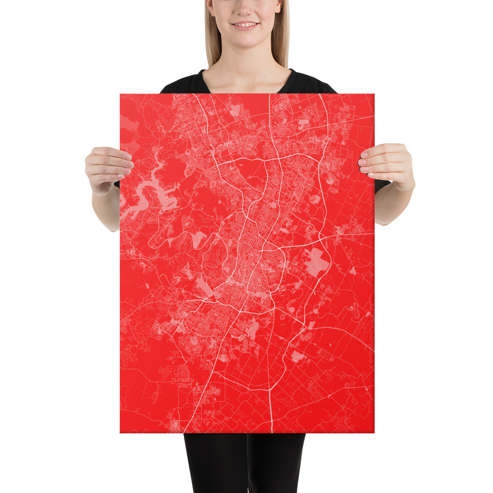 Austin Red and White Canvas Map