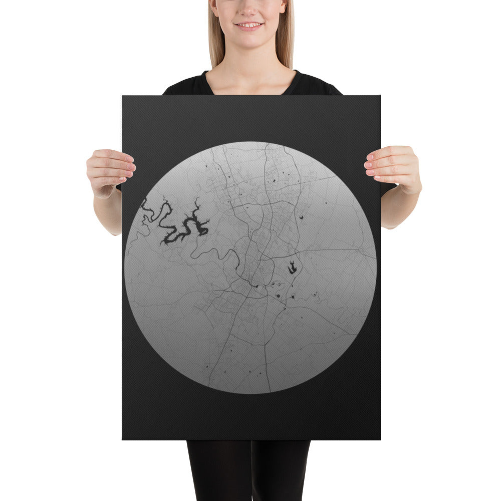 Austin Silver on Black Canvas Map
