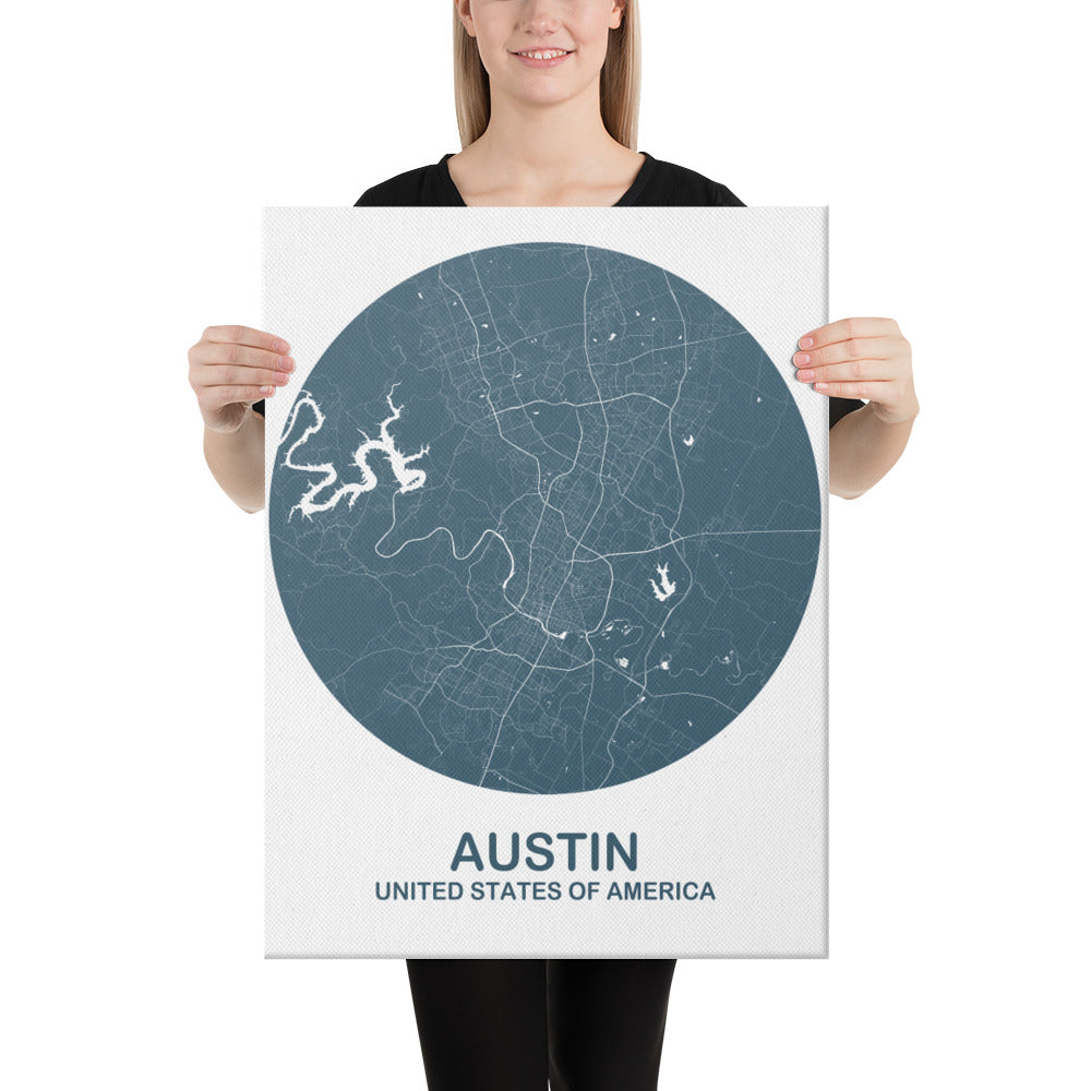 Austin Circular Blue Canvas Map