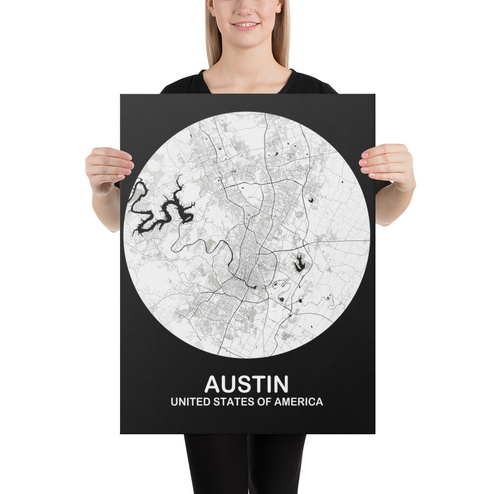 Austin Circular White Canvas Map