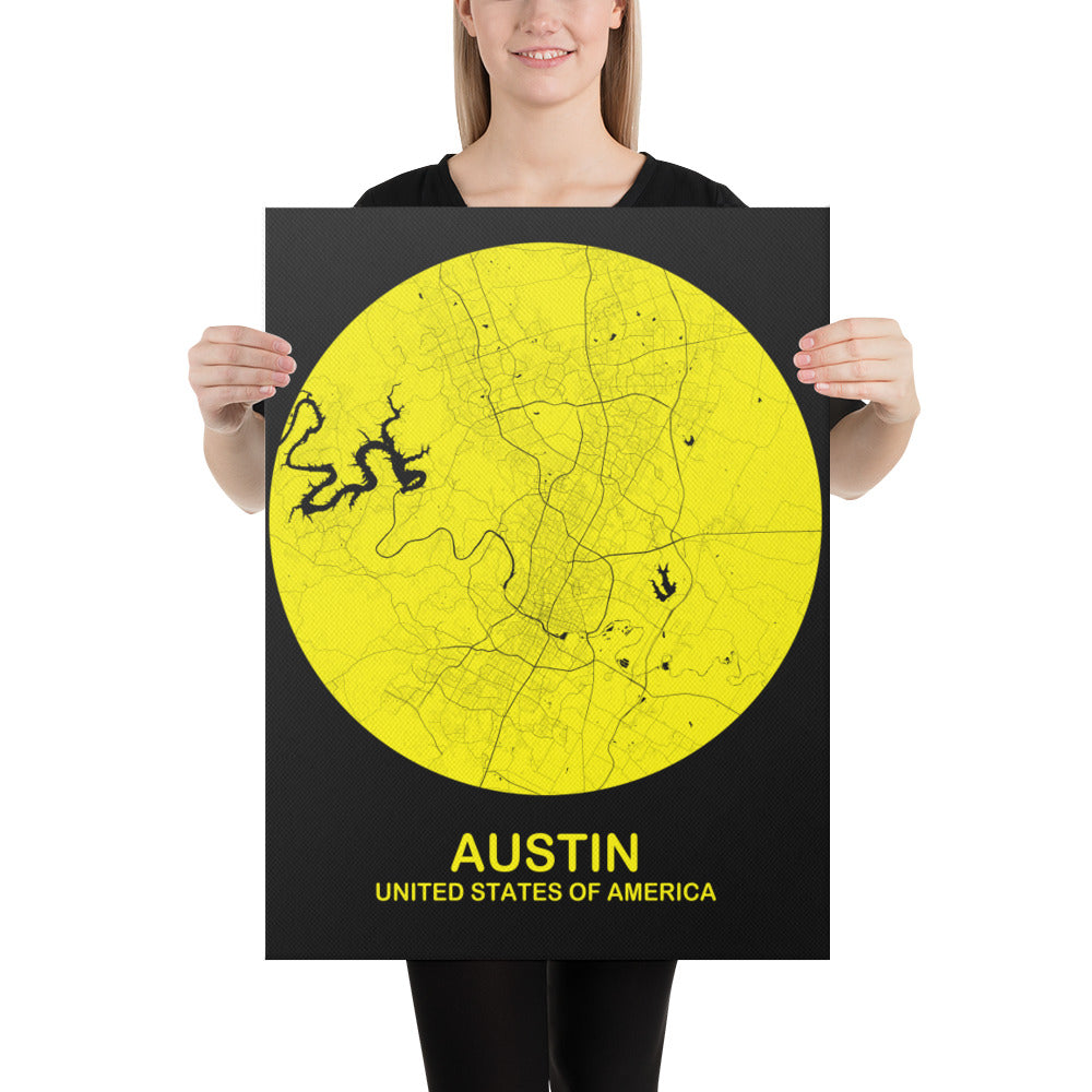 Austin Circular Yellow Canvas Map