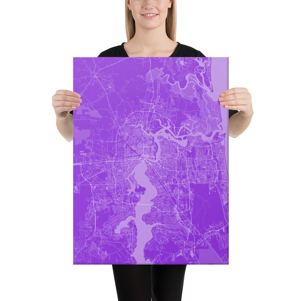 Jacksonville Purple and White Canvas Map