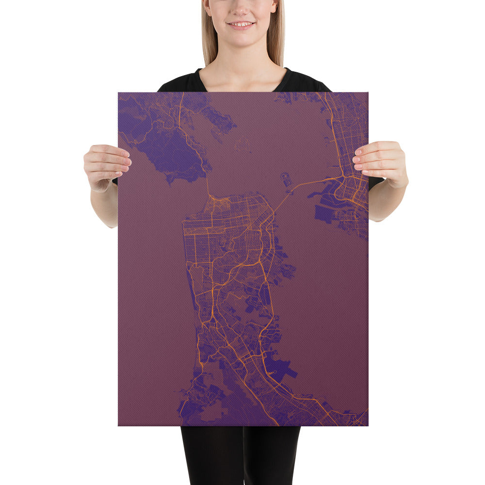 San Francisco Purple and Orange Canvas Map