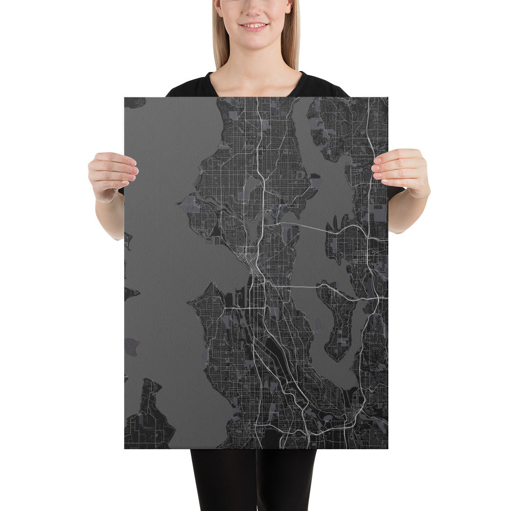 Seattle Black Canvas Map