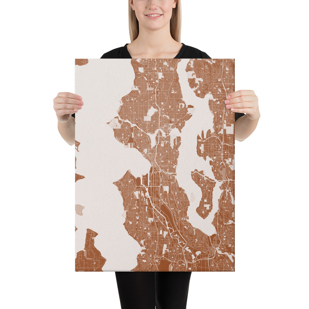 Seattle Brown and White Canvas Map