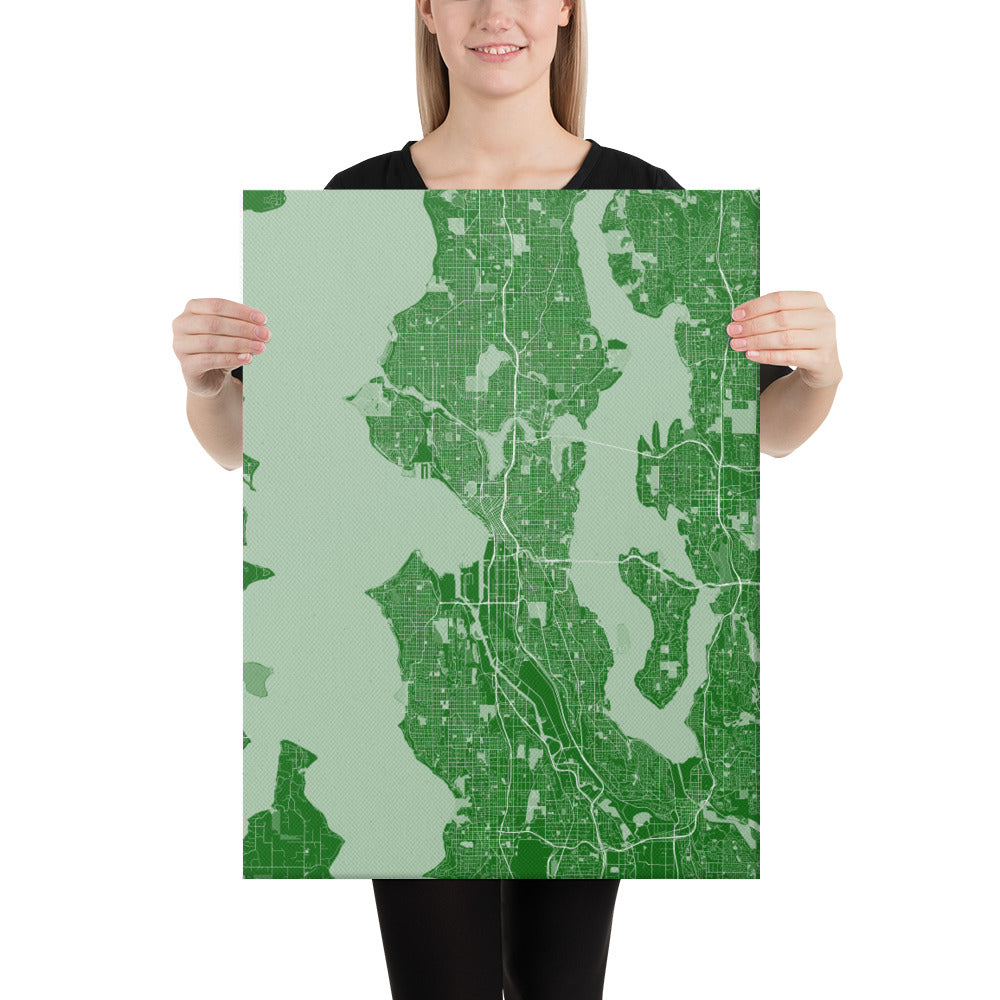 Seattle Green and White Canvas Map