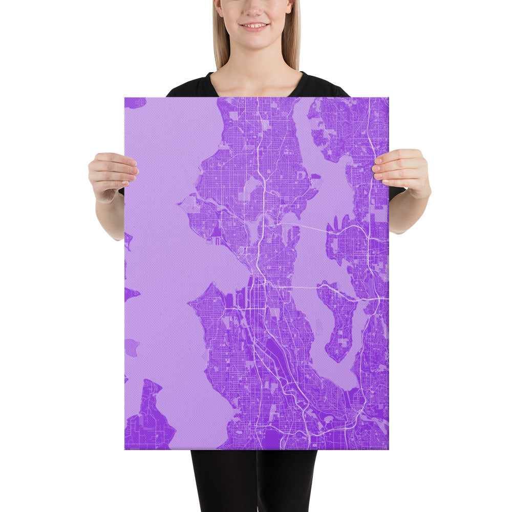 Seattle Purple and White Canvas Map