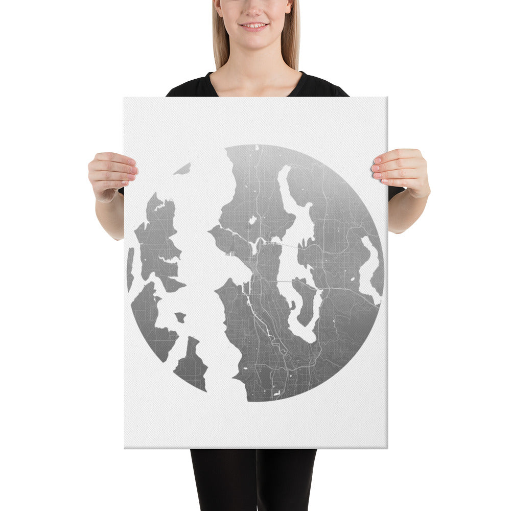 Seattle Silver on White Canvas Map