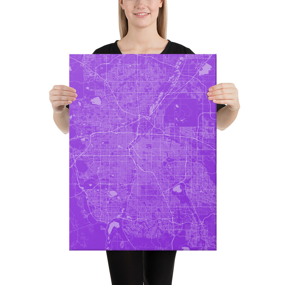 Denver Purple and White Canvas Map
