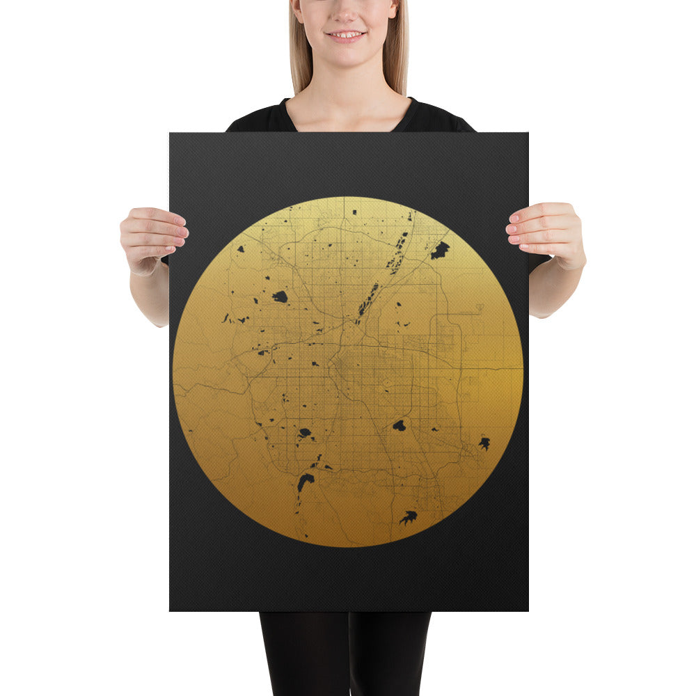 Denver Gold on Black Canvas Map