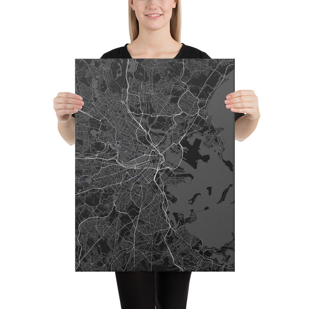 Boston Black Canvas Map