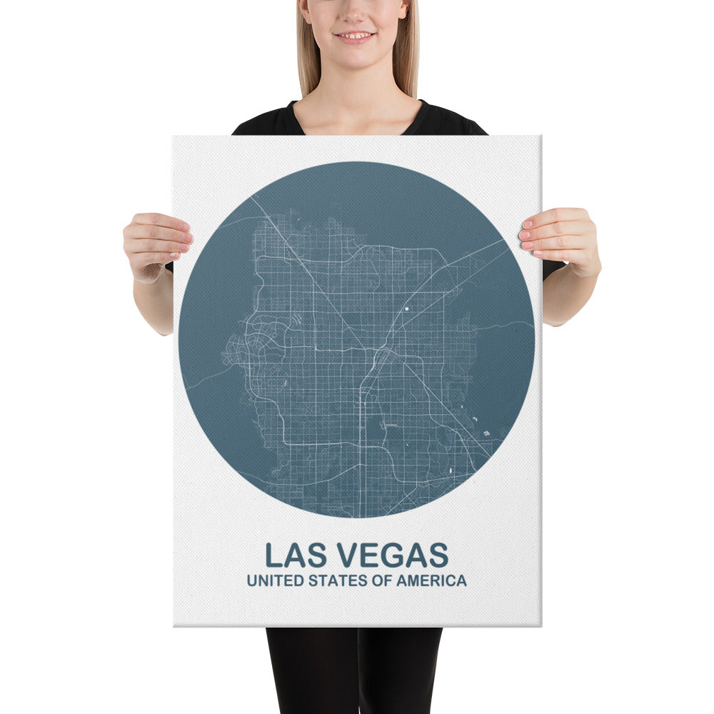 Las Vegas Circular Blue Canvas Map