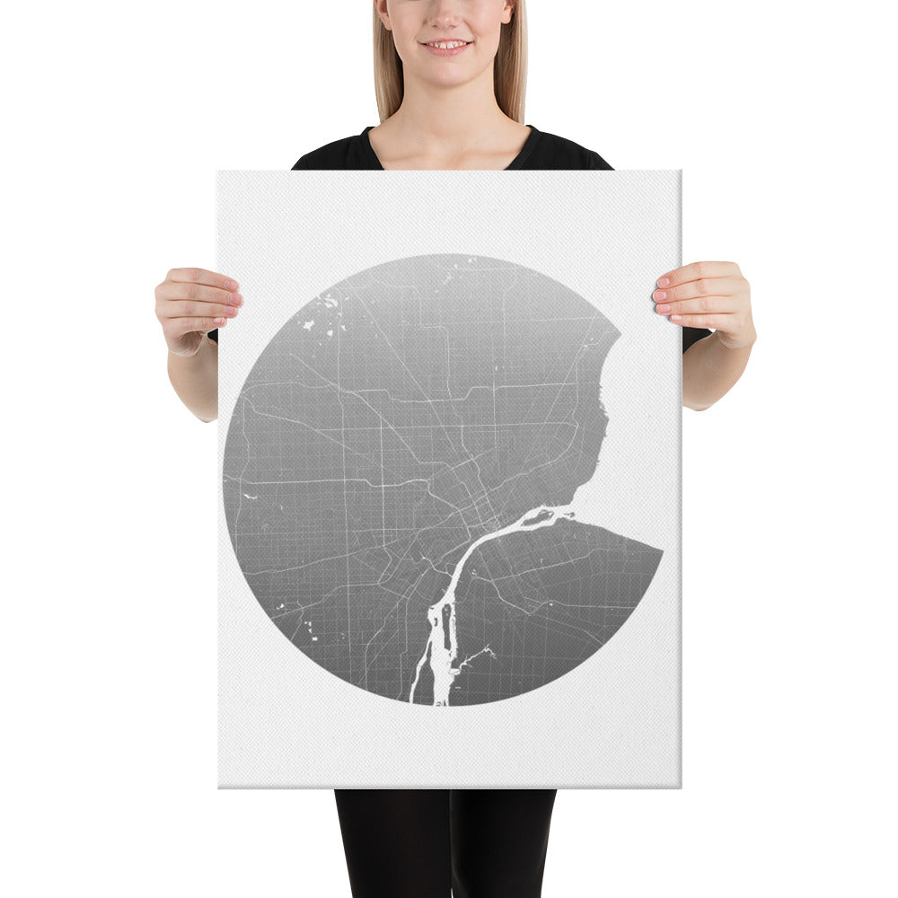 Detroit Silver on White Canvas Map