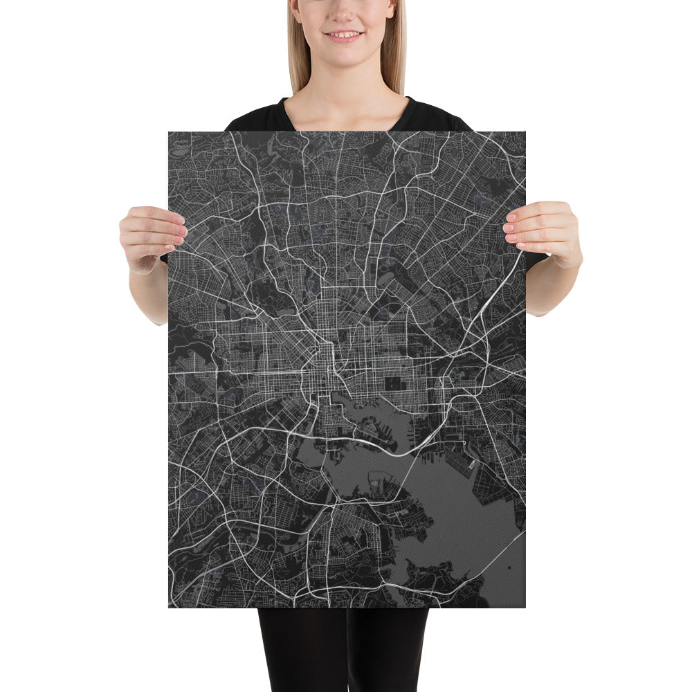 Baltimore Black Canvas Map
