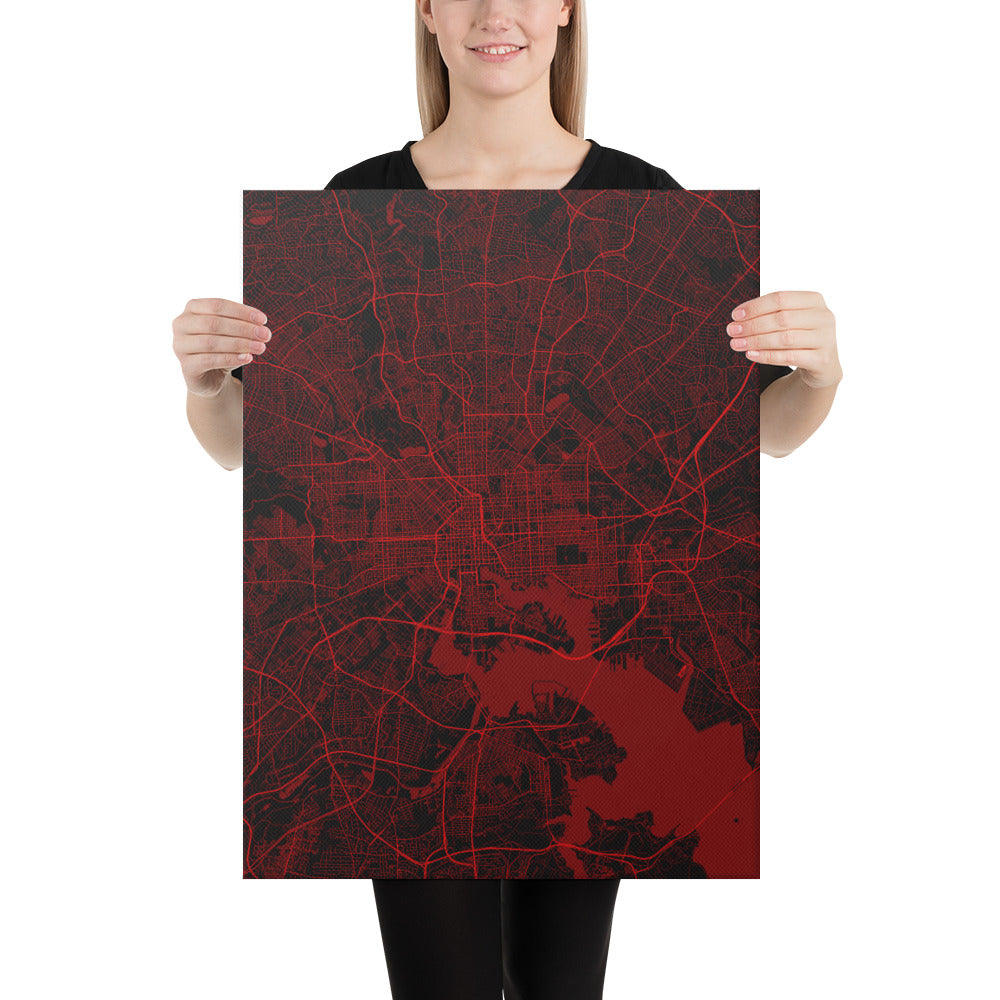 Baltimore Black and Red Canvas Map