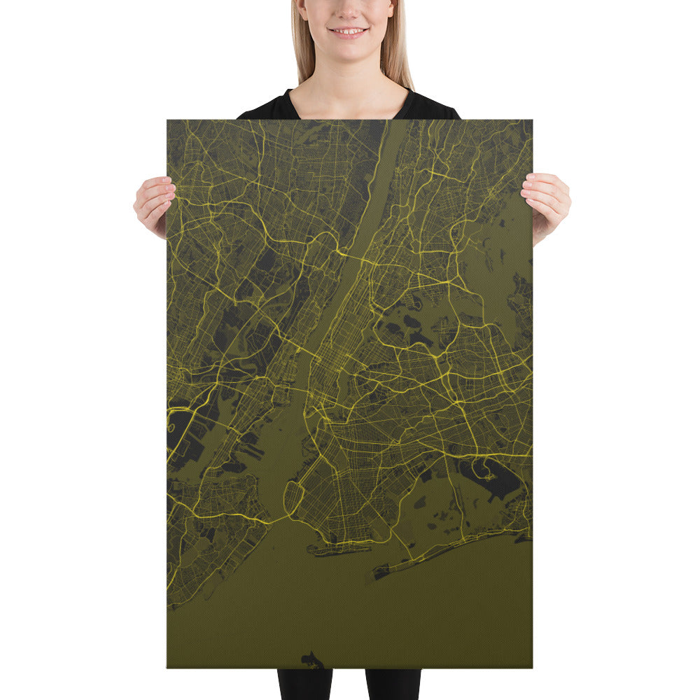 New York Black and Yellow Canvas Map