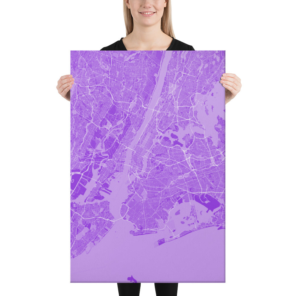 New York Purple and White Canvas Map