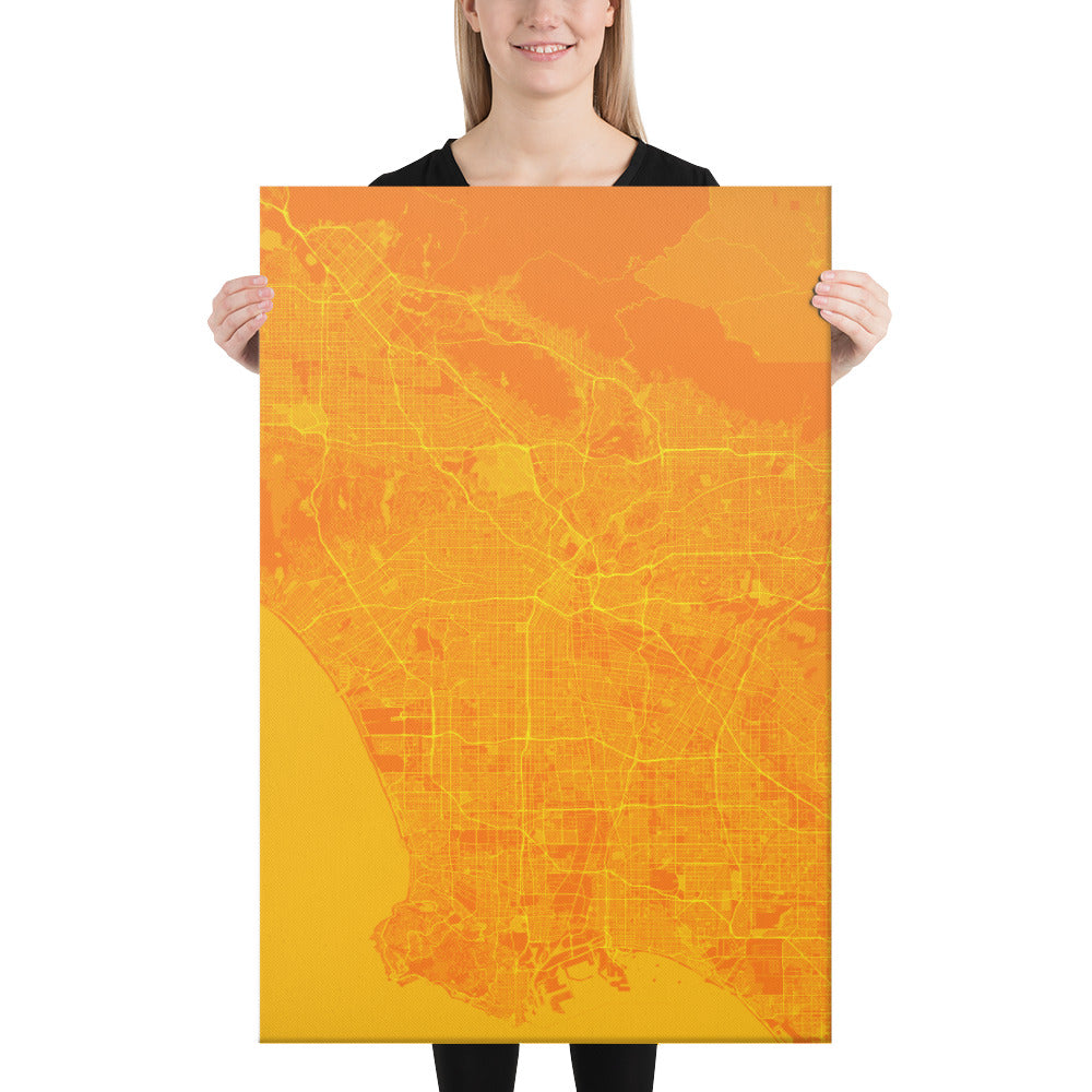 Los Angeles Orange and Yellow Canvas Map