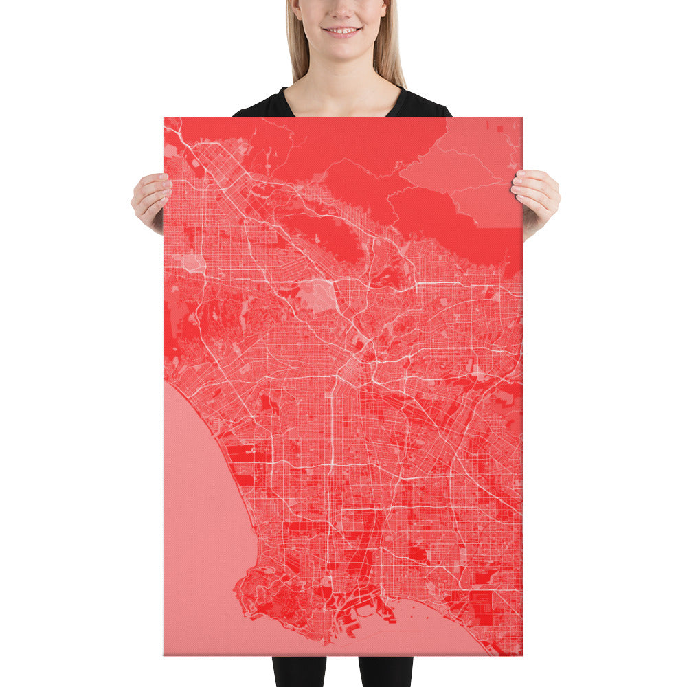 Los Angeles Red and White Canvas Map