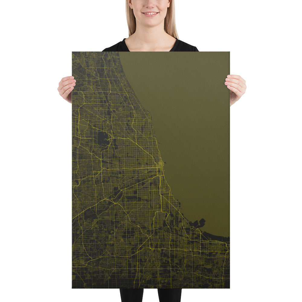Chicago Black and Yellow Canvas Map