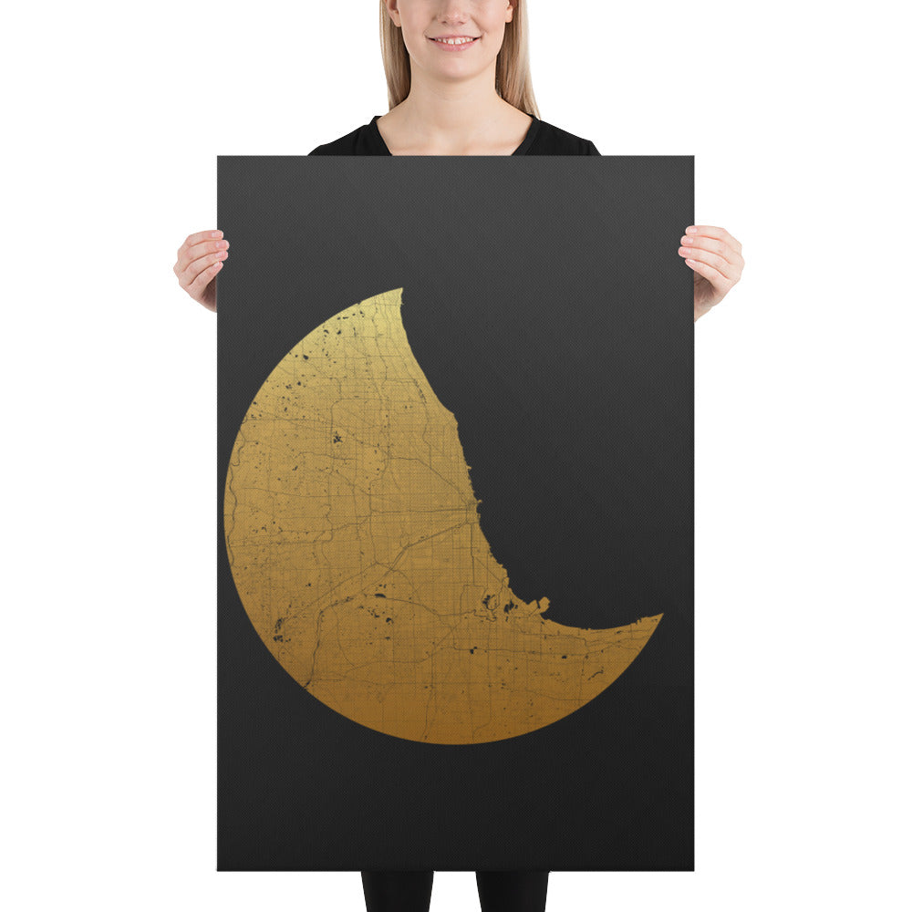 Chicago Gold on Black Canvas Map