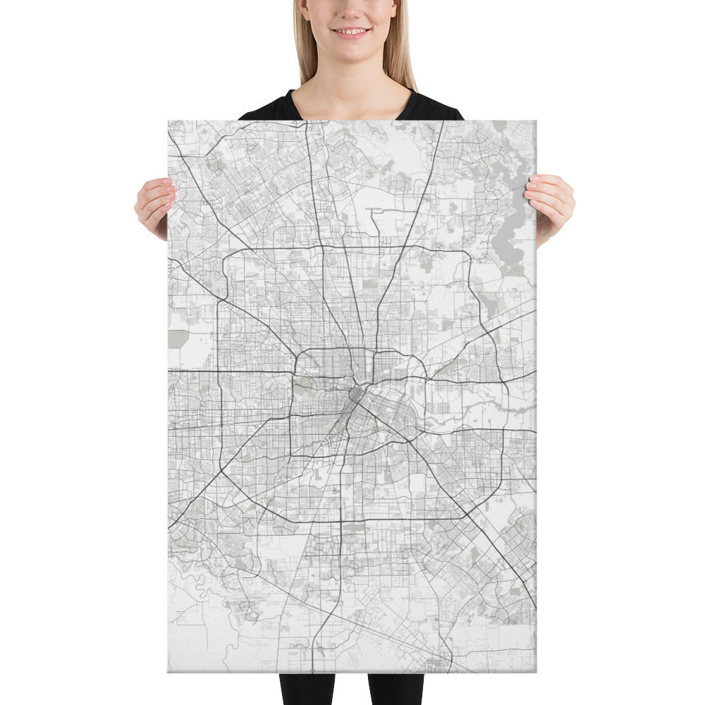 Houston White Canvas Map