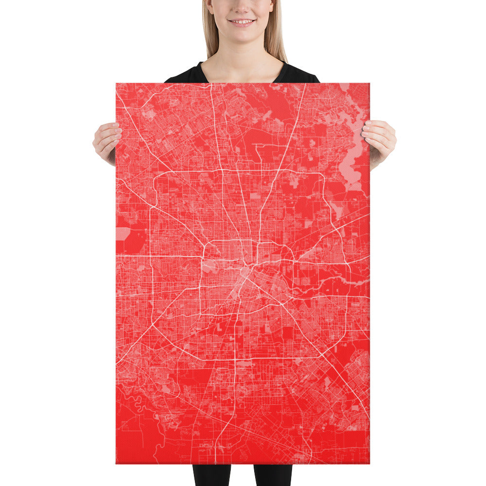 Houston Red and White Canvas Map