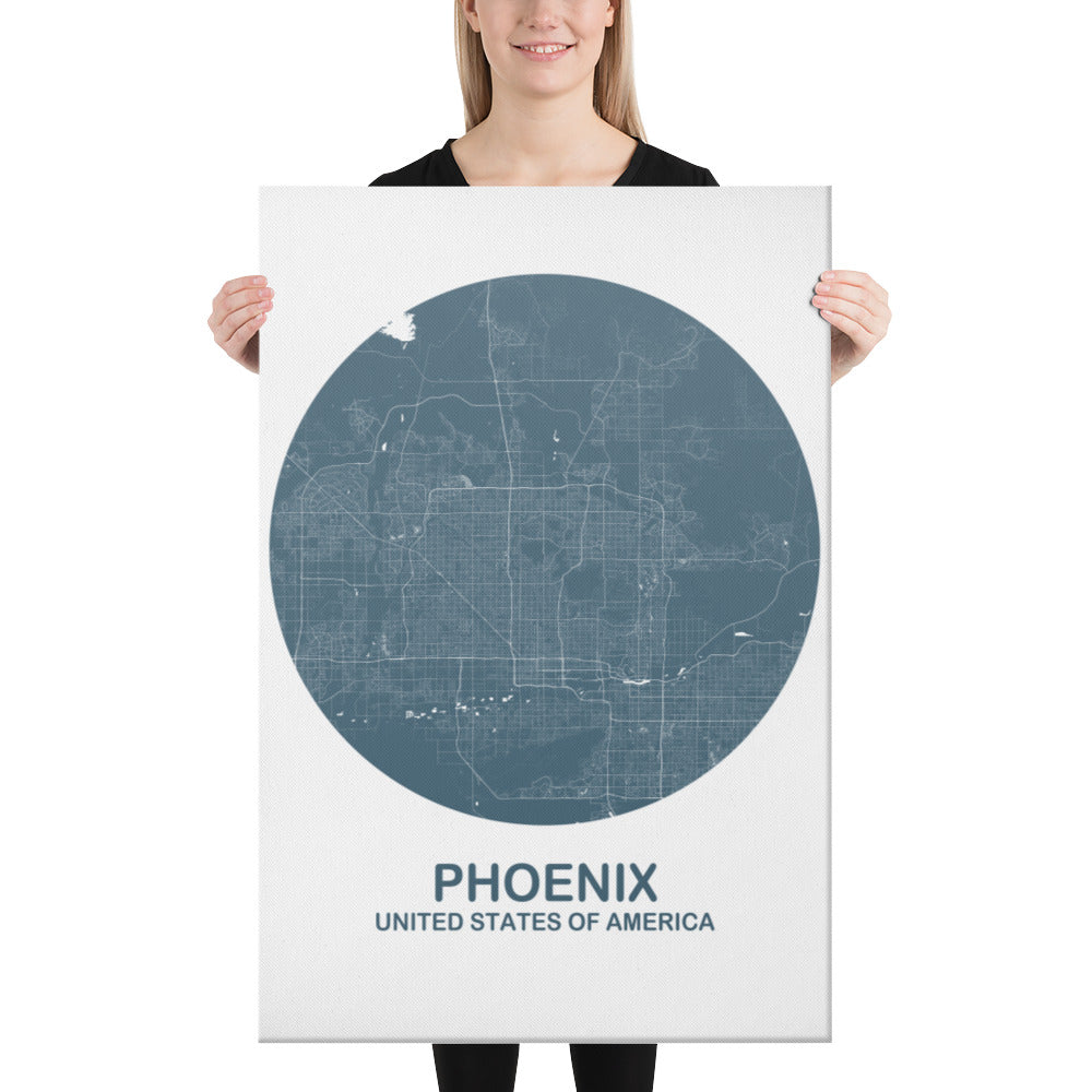 Phoenix Circular Blue Canvas Map