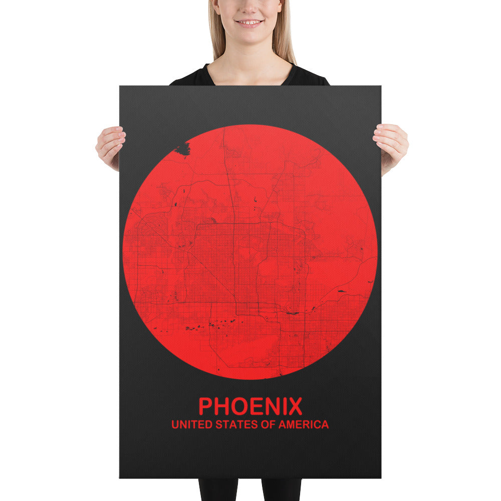 Phoenix Circular Red Canvas Map